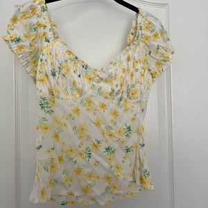 Sophie Rue Women's Short Sleeve Blouse White Yellow Floral SZ XS